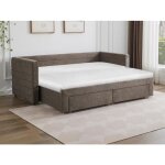 Lit gigogne 2 x 80 x 200 cm - avec sommier peigne et tiroirs - tissu textur - taupe - camity