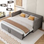 Lit gigogne 90 / 180x200 cm 2 places canap� - lit extensible avec sommier � lattes tissu velours doux ...