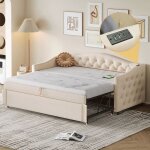 Lit gigogne adulte 90 / 180 x 200cm lit capitonné canapé lit lit rembourré en lin avec port usb et sommier ... Lit gigogne adulte 90 / 180 x 200cm lit capitonné canapé lit lit rembourré en lin avec port usb et sommier ...