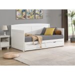 Lit gigogne banquette 90 x 190 ou 180 x 190 cm - avec sommier peigne et tiroirs - pin et mdf - blanc ... Lit gigogne banquette 90 x 190 ou 180 x 190 cm - avec sommier peigne et tiroirs - pin et mdf - blanc ...