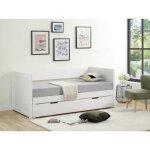 Lit gigogne banquette 90 x 190 ou 174 x 190 cm - avec sommier peigne et tiroir - pin et mdf - blanc - ... Lit gigogne banquette 90 x 190 ou 174 x 190 cm - avec sommier peigne et tiroir - pin et mdf - blanc - ...