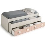 Lit gigogne double coloris blanc alpes - rose - 69 x 199 x 96 cm