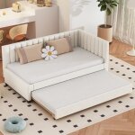 Lit gigogne enfant - leytn - 90x200cm - velours beige - 2 places - sommier  lattes