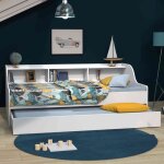 Lit gigogne enfant avec étagère en bois blanc 90x190 - lt14031 - blanc - terre de nuit Lit gigogne enfant avec étagère en bois blanc 90x190 - lt14031 - blanc - terre de nuit