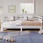 Modernluxe lit enfant lit gigogne 90(180)x200 cm sommier � lattes cadre en pin blanc