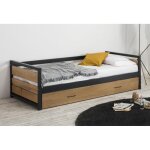 Lit gigogne industriel boston - 2 x 90 x 190 cm - mdf pin et mtal - coloris : noyer et anthracite