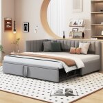 Lit gigogne - leytn - 90 / 180x200cm - velours gris - multifonctionnel - 2 / 3 places Lit gigogne - leytn - 90 / 180x200cm - velours gris - multifonctionnel - 2 / 3 places