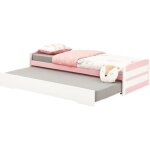 Lit gigogne lorena 1 personne tiroir lit fonctionnel 90 x 190 cm pin massif lasur� blanc et rose
