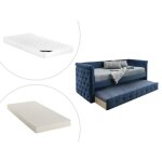 Lit banquette gigogne louise - 2x90x190cm - tissu bleu + matelas Lit banquette gigogne louise - 2x90x190cm - tissu bleu + matelas