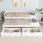 Lit gigogne enfant ado 90x200 cm en bois massif blanc avec 2 tiroirs de rangement sommier  lattes lit ...