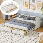 Lit gigogne avec tiroirs - 2 places - 2 couchages 90x200cm - sommier  lattes - bois massif - blanc