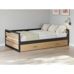 Lit gigogne 120 x 200 et 90 x 200 cm - mdf pin et m�tal - naturel et anthracite - boston