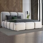 Lit honor en velours avec coffre de rangement et t�te de lit matelass�e - velours gris - 180x200