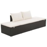 Lit de jardin en rsine tresse avec coussin - noir / blanc - 195 x 60 x 60 cm