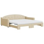 Lit de jour avec gigogne - mothinessto - cr�me - 100x200 cm - tissu polyester - 2 matelas inclus
