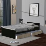 Lit kappa 90x190 + 2 tiroirs / dcor chne blanchi et noir