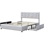 Chloe - solide et confortable lit 140x190 avec sommier avec 4 tiroirs tete de lit couleur blanc pieds ...