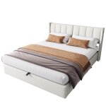 Lit led 180 x 200 cm en simili - cuir avec espace de rangement et tte de lit ajustable blanc