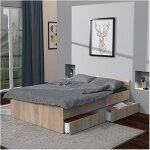 Lit kappa 140x190 cm + 2 tiroirs / dcor chne blanchi