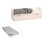 Lit louane avec 2 tiroirs et 1 coffre de rangement - 90 x 190 cm - blanc + matelas Lit louane avec 2 tiroirs et 1 coffre de rangement - 90 x 190 cm - blanc + matelas