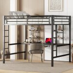 Lit mezzanine 140 x 200 cm pour enfant adulte avec bureau et deux tagres de rangementcadre de lit en ...