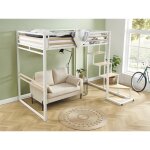 Lit mezzanine 140 x 200 cm - mtal et mdf - blanc + matelas - jogui