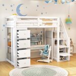 Lit mezzanine 90×200cm - redom - bois blanc - lit pour adulte et enfant avec 4 tiroir étagères escalier ... Lit mezzanine 90×200cm - redom - bois blanc - lit pour adulte et enfant avec 4 tiroir étagères escalier ...