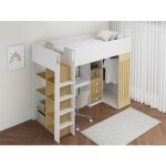 Lit mezzanine 90 x 190 cm avec bureau et penderie - coloris : blanc et naturel - lorinti