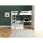 Lit mezzanine 90 x 200 cm avec bureau sofa convertible et rangements - pin et mdf - blanc - goliath iii ...