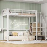 Lit mezzanine 90 x 200 cm lit enfant en métal avec échelle de rangement armoire ouverte et sommiers à ... Lit mezzanine 90 x 200 cm lit enfant en métal avec échelle de rangement armoire ouverte et sommiers à ...