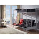 Lit mezzanine 90 x 190 cm - avec banquette convertible - mtal - argent - modulo v
