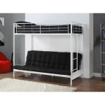 Lit mezzanine 90 x 190 cm - avec banquette convertible - mtal - blanc + futon noir - modulo v