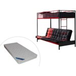 Lit mezzanine 90 x 190 cm - avec banquette convertible - mtal - noir et rouge + futon + matelas - modulo ...