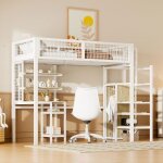 Lit mezzanine 90x200 - redom - armoire échelle de sécurité et table dordinateur - métal blanc Lit mezzanine 90x200 - redom - armoire échelle de sécurité et table dordinateur - métal blanc