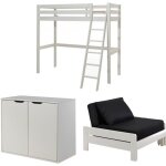 Lit mezzanine 90x200 avec sommier et commode 2 portes - vipack - blanc