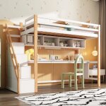 Lit mezzanine 90x200cm lit enfant avec escalier de rangement bureau et compartiments sommier à lattes ... Lit mezzanine 90x200cm lit enfant avec escalier de rangement bureau et compartiments sommier à lattes ...