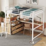 Lit mezzanine adulte 140200cm - cadre de lit - okwish - 4 tiroirs tagre - bureau en l - sommier inclus ...