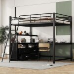 Okwish lit mezzanine adulte 140200cm - 4 tiroirs tagre - bureau en l - sommier inclus - mtal noir ...