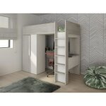 Lit mezzanine 90 x 200 cm avec armoire et bureau - naturel gris� et blanc + matelas - nicolas
