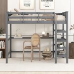 Lit mezzanine en bois 140x200cm avec bureau et �tag�re de rangement - modernluxe - gris