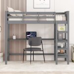 Lit mezzanine en bois 90x200cm avec bureau et �tag�re de rangement - modernluxe - gris