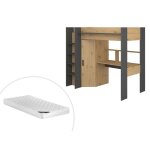 Lit mezzanine avec bureau et armoire - 90 x 200 cm - coloris : ch�ne et anthracite + matelas - auckland ...