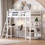 Lit mezzanine avec bureau - pergar - 1 place - blanc - bois massif - 200 x 90x 170 cm Lit mezzanine avec bureau - pergar - 1 place - blanc - bois massif - 200 x 90x 170 cm