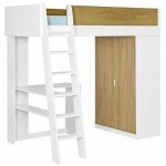 Lit mezzanine combin� memphis blanc et bois 90x190 cm