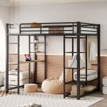 Lit mezzanine enfant 140200cm - okwish - lit double avec table  suspension espace de rangements sommier ...