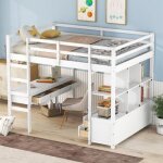 Lit mezzanine enfants 140 x 200cm avec tiroirs de rangement lit superpose 2 places avec bureau sous le ...
