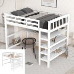 Lit mezzanine enfant 140x200cm avec bureau et tagres - 2 places - bois de pin et mdf - blanc