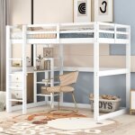 Lit enfant - okwish - mezzanine 140x200 cm - avec bureau et rangement - blanc - 1 place