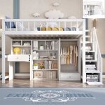 Lit mezzanine enfant 90x200 cm lit simple 1 personne avec bureau escalier casiers armoire sans matelas ...