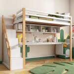 Lit mezzanine enfant 90x200cm avec escalier de rangement lit superpose en bois de pin avec grand bureau ...